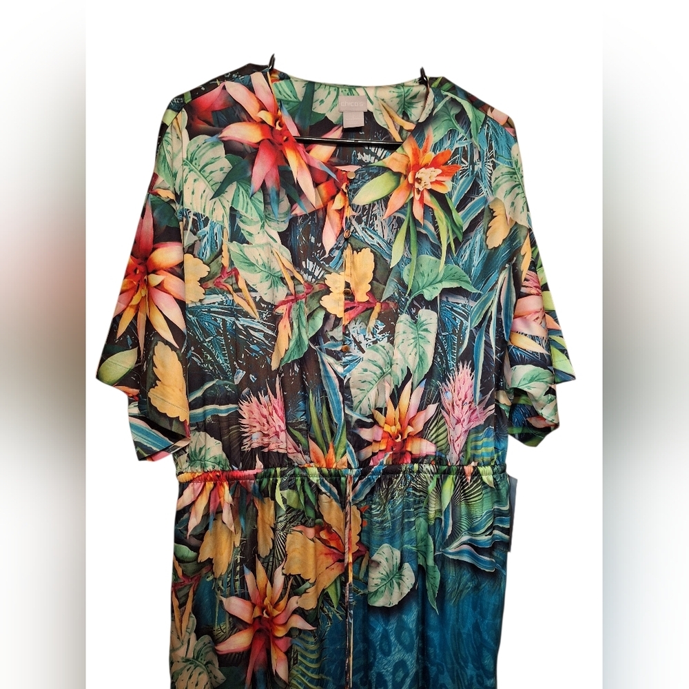 Chicos Caftan Rainforest Dress Maxi Size US 12 Large NWT Tropical BEACH NWT $149 - Picture 3 of 6